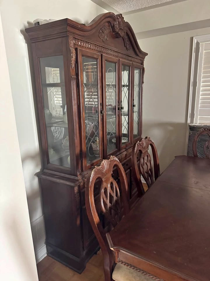 Elegant Solid Wood Dining Set (Table + 6 Chairs + China Cabinet)