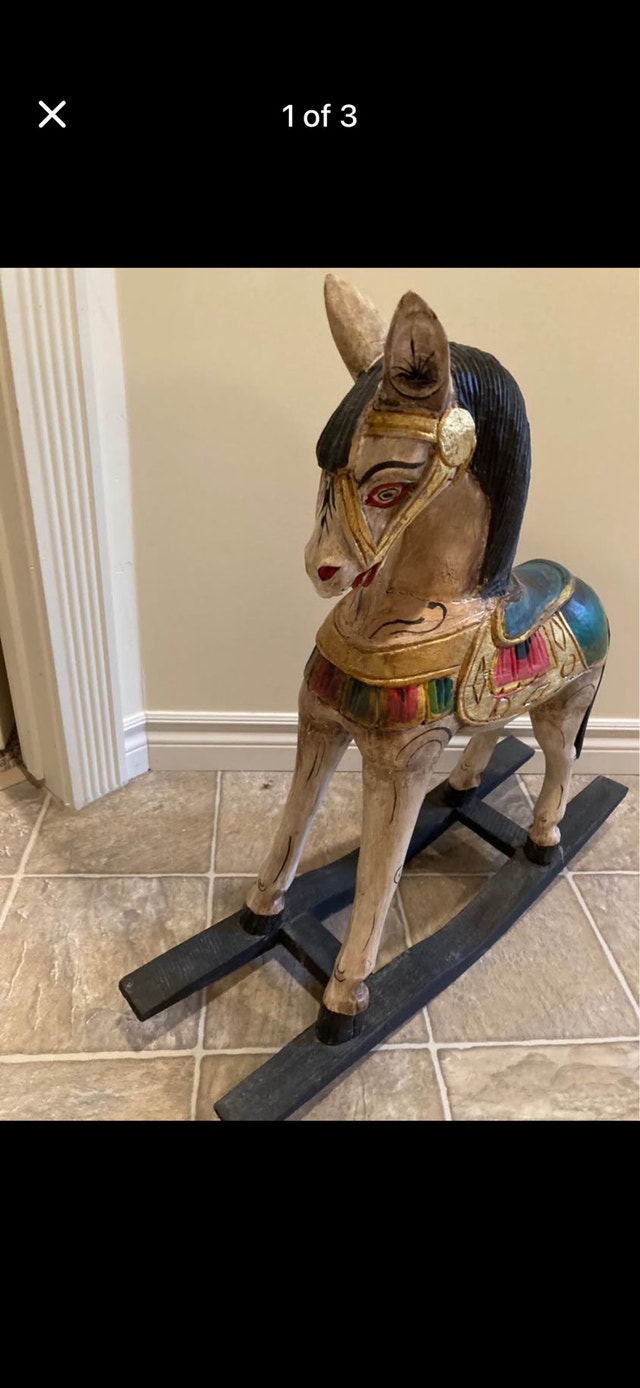 Rocking Horse Vintage Wooden Hand-Painted & Hand-Carved