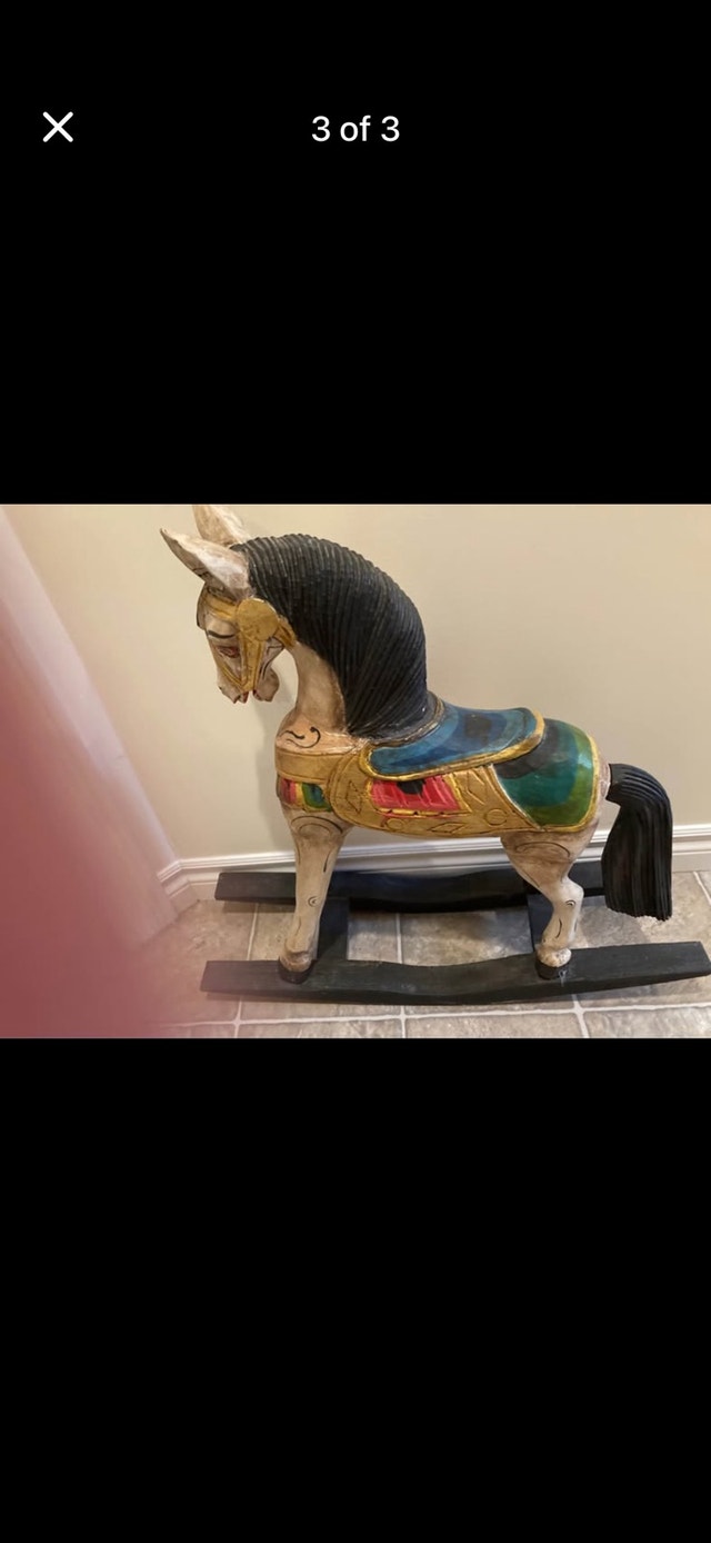 Rocking Horse Vintage Wooden Hand-Painted & Hand-Carved - photo 3