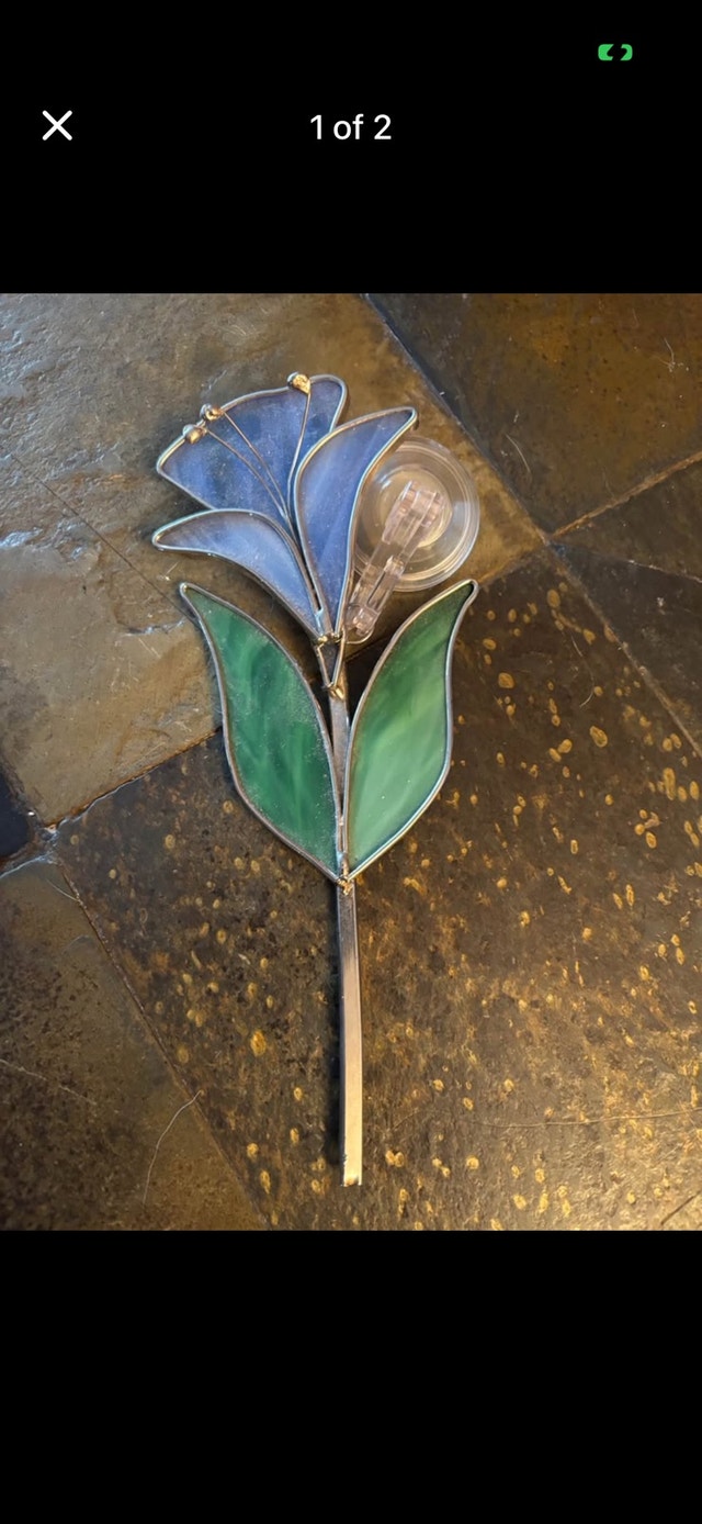 Stained Glass Handcrafted Tulip Suncatcher Blue Petals