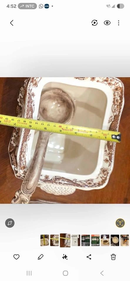 Vintage Brown Transferware Serving Set - Tureen Platter Ladle - photo 2