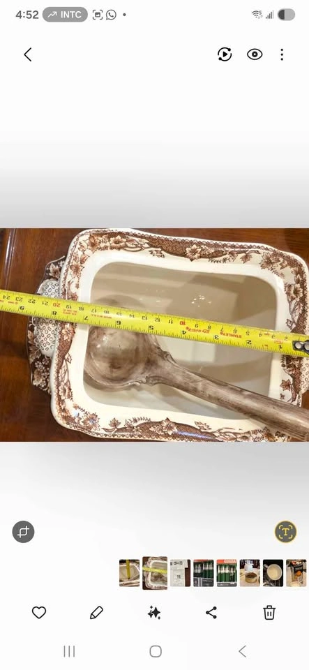 Vintage Brown Transferware Serving Set - Tureen Platter Ladle - photo 3