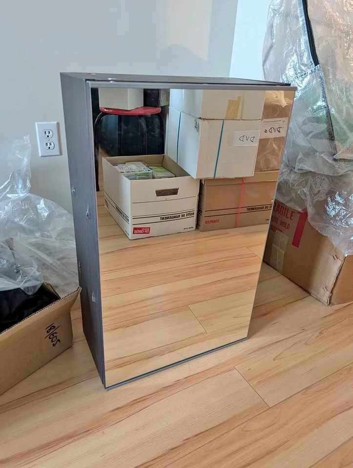 IKEA Dark Wood Mirrored Storage Cabinet