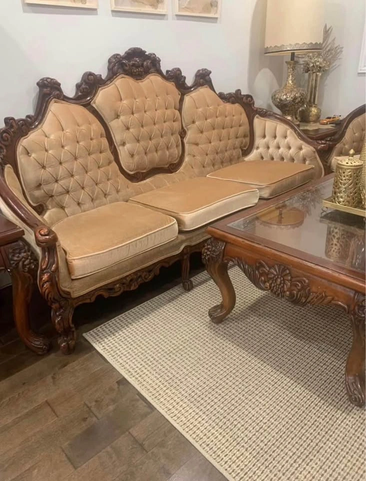 Vintage Carved Wood Living Room Set - photo 3