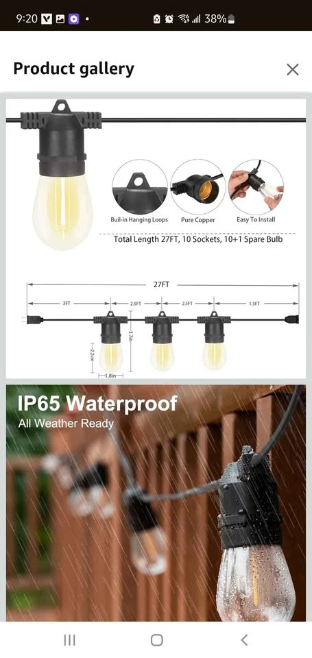 LED Outdoor Patio String Lights (108Ft) - photo 4