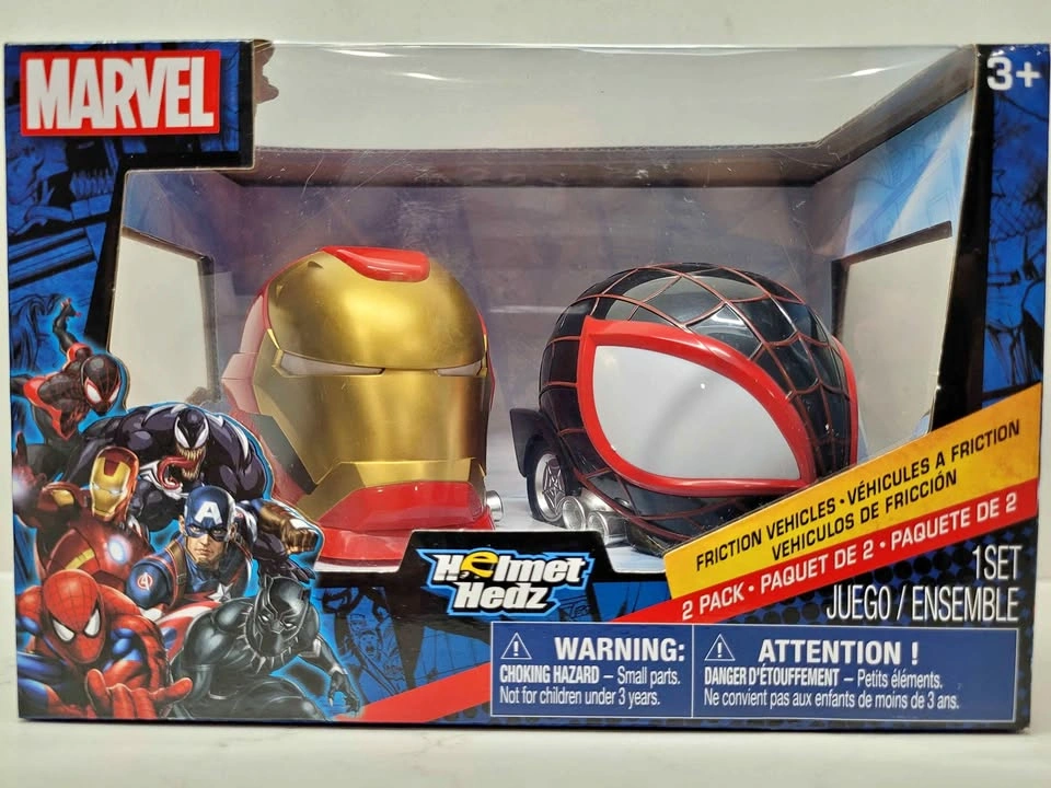 Helmet Hedz Marvel Friction Vehicles Iron Man & Miles Morales 2