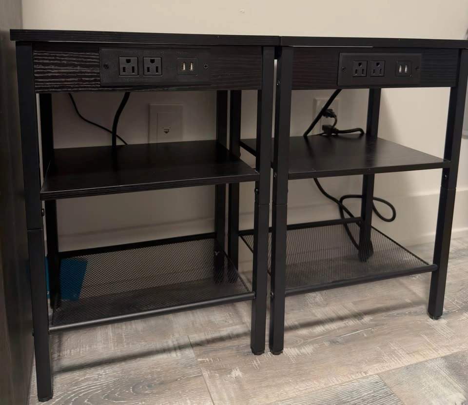 Black Bed Frame, Full Mattress & 2 Nightstands w/ Power Outlets - photo 2