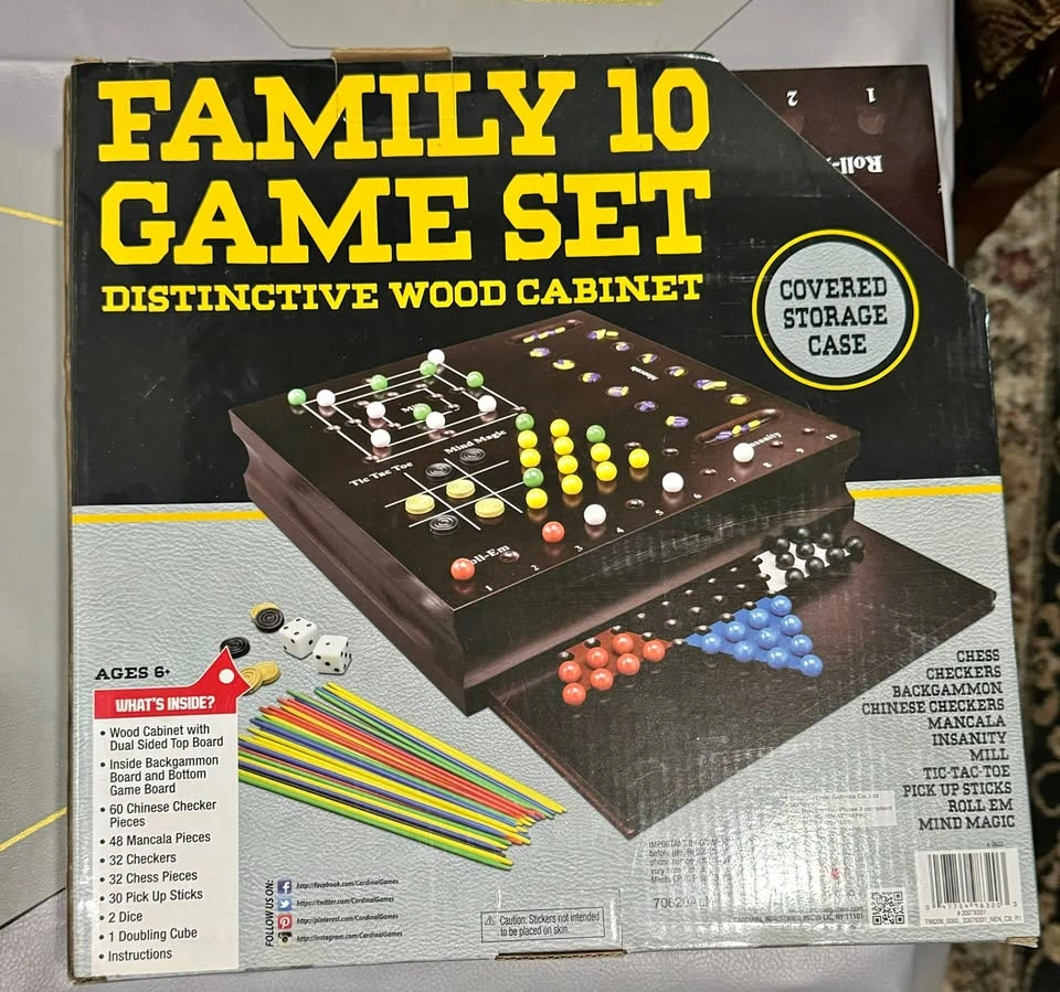 Family 10 Game Set - Distinctive Wood Cabinet