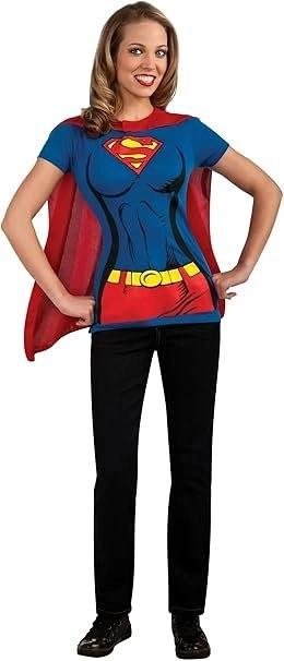 New Women's Super-Girl T-Shirt with Cape (Sz Lge)