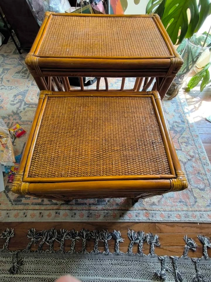 Bamboo Rattan Nesting Tables Set - photo 2