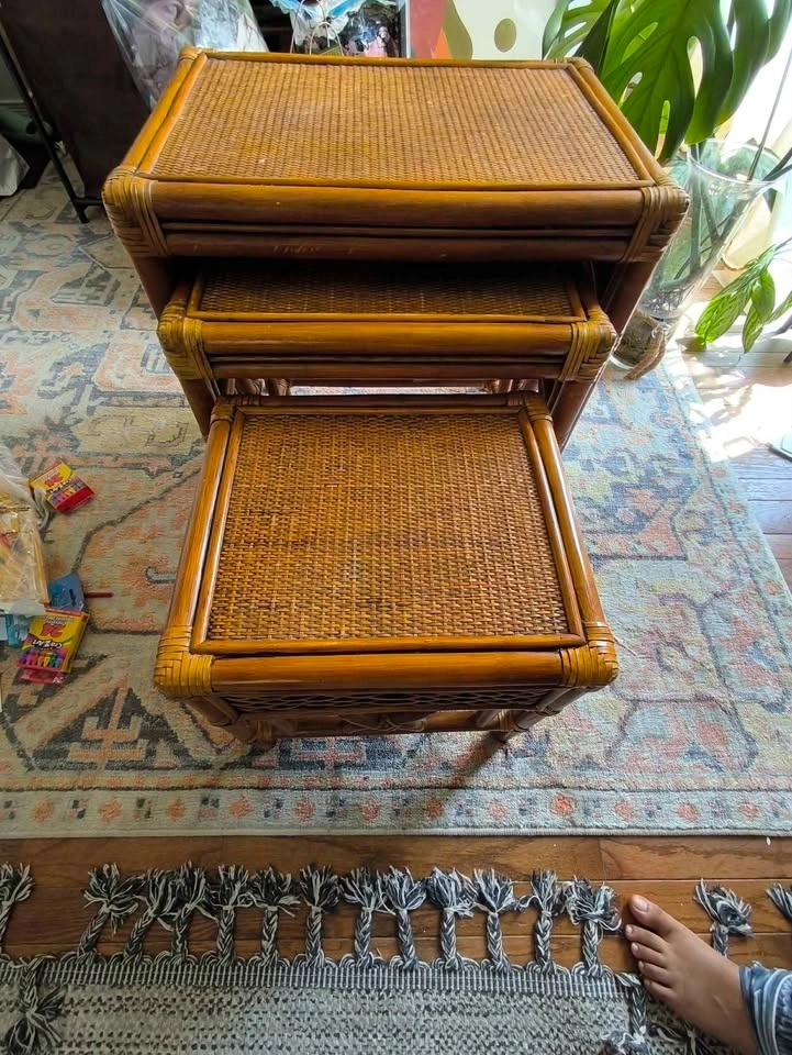 Bamboo Rattan Nesting Tables Set - photo 3