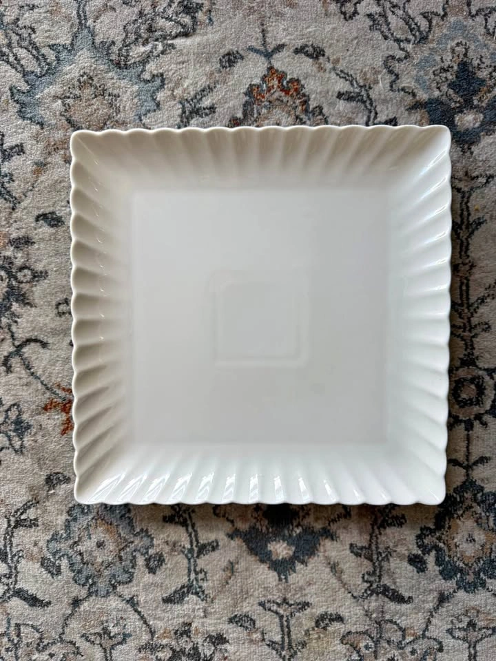 2 White Square Ruffled Platters