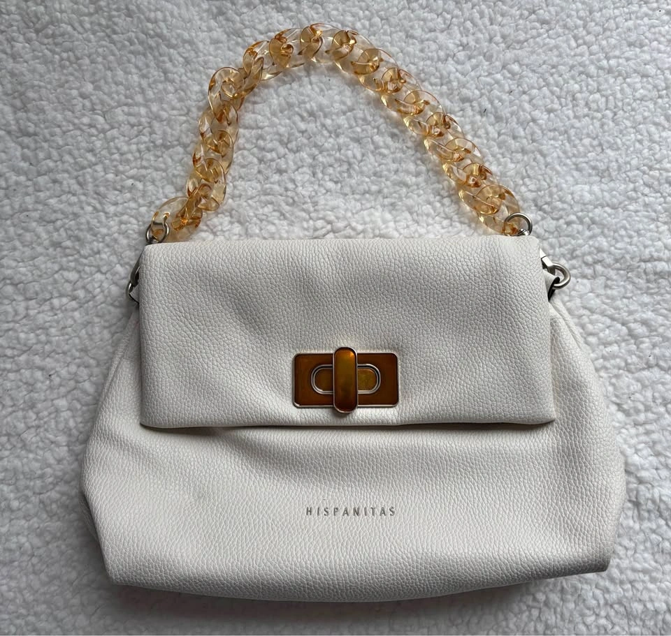 Hispanitas Cream Vegan Leather Bag with Gold Acrylic Handle