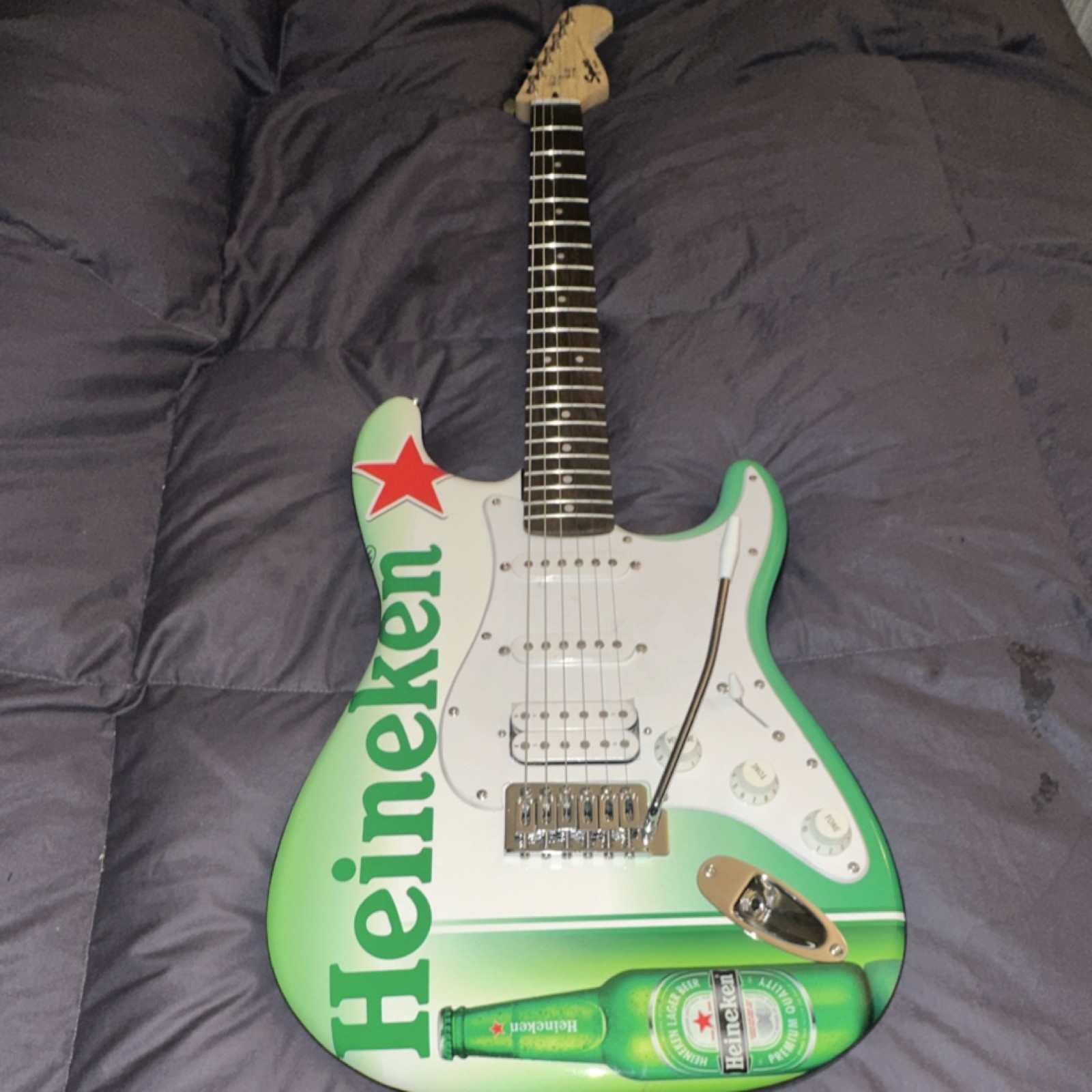 Squier by Fender Bullet Strat Electric Guitar Heineken Green HSS