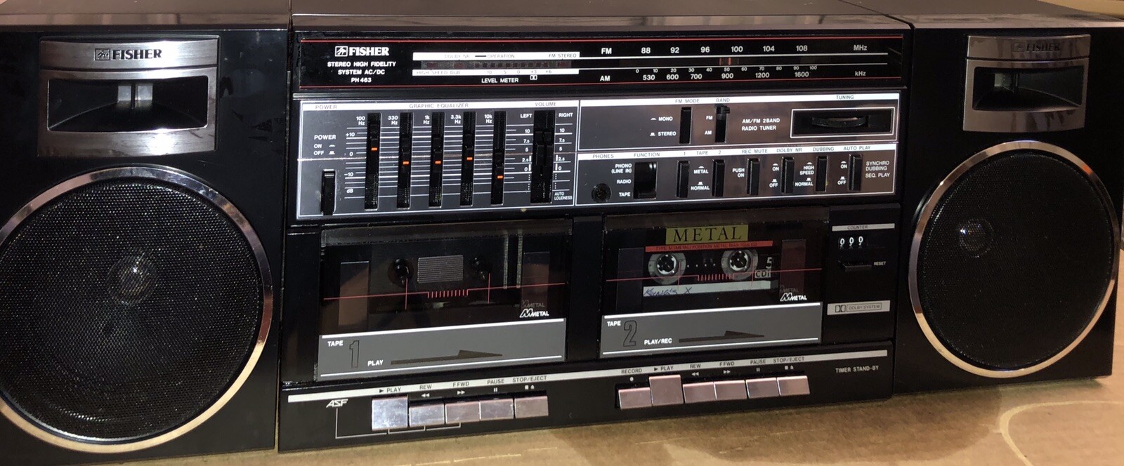 Fisher PH 463 Black Boombox! Fully Functional! Check video!