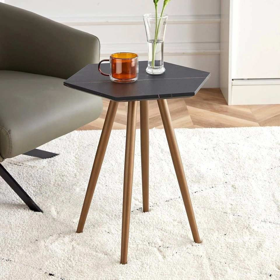 Modern Minimalism Black Faux Marble End Table
