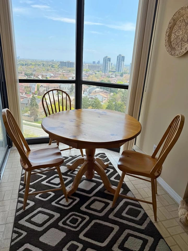 Solid Wood Round Pedestal Dining Table & 3 Chairs