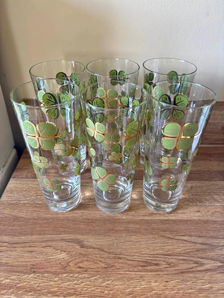 Vintage Shamrock Highball Glasses - Set of 6