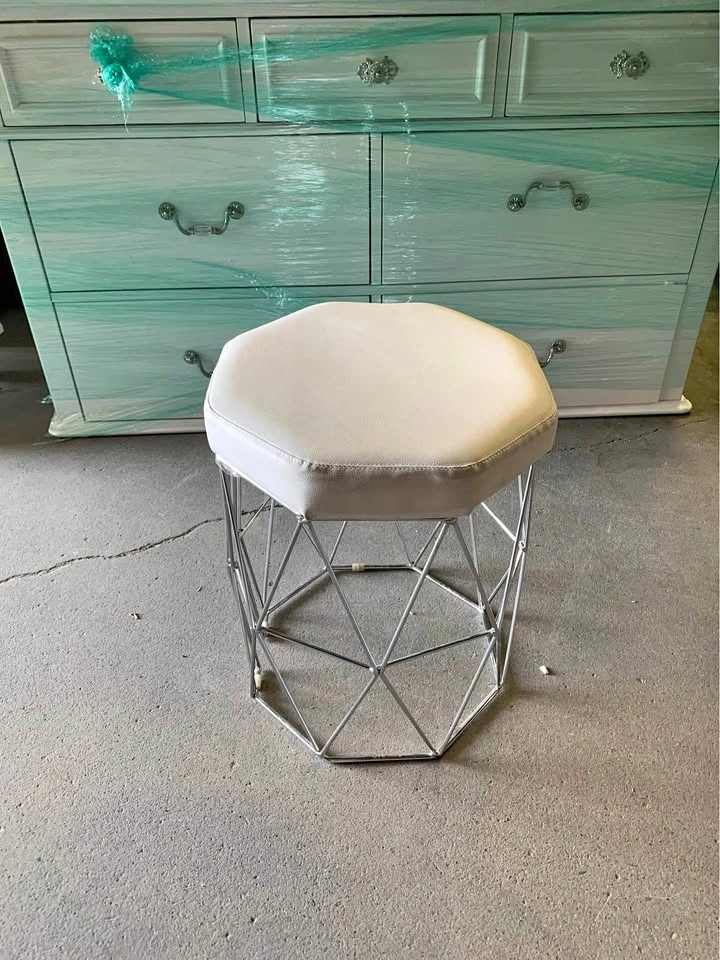 Modern Geometric Stool White Padded Seat