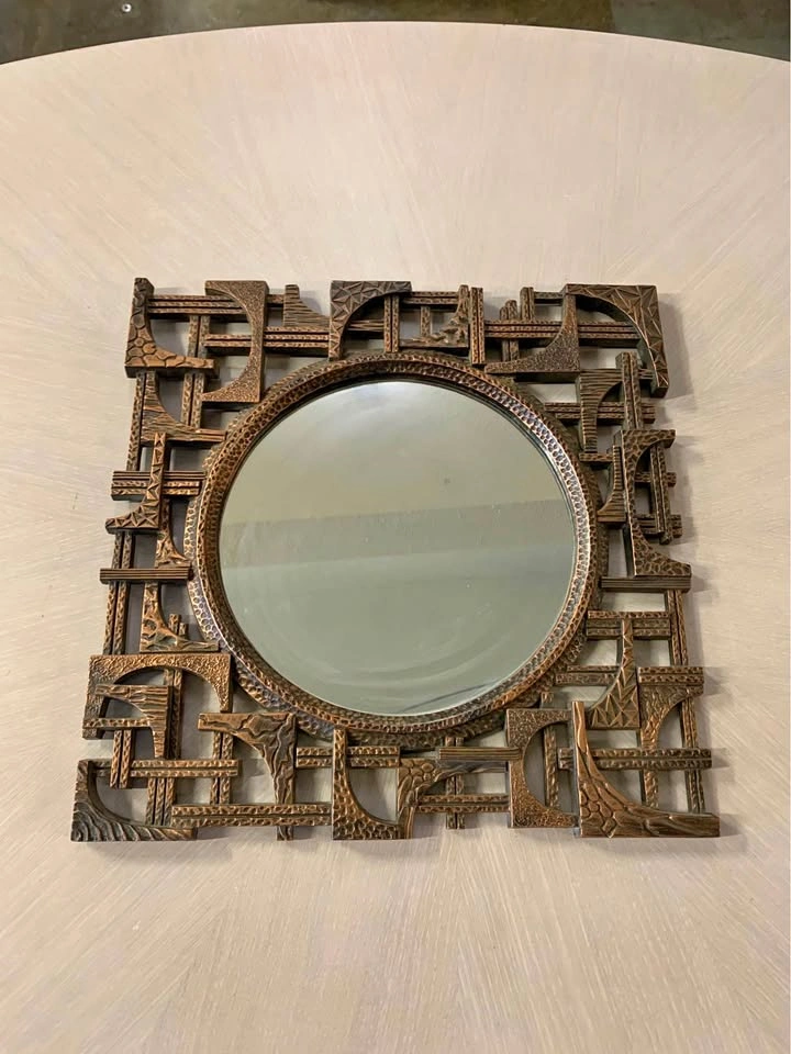 Vintage Mid-Century Modern Geometric Metal Mirror