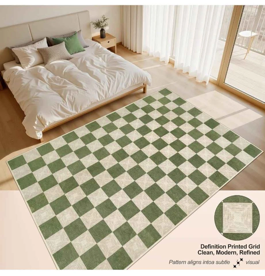 Washable Green Checkered Rug 5x8 - photo 3