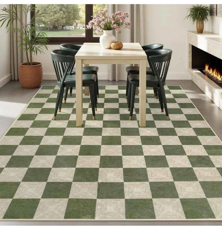 Washable Green Checkered Rug 5x8 - photo 4