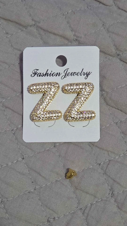 Gold Tone Rhinestone Letter Z Stud Earrings