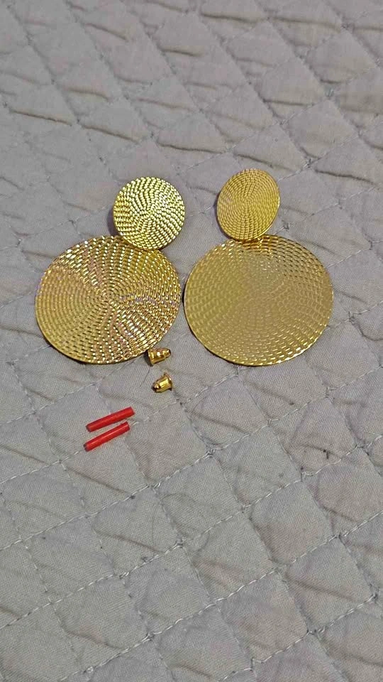 Gold Textured Double Circle Drop Earrings