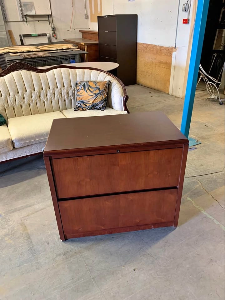 Wood Finish 2-Drawer Cabinet w/ Lock