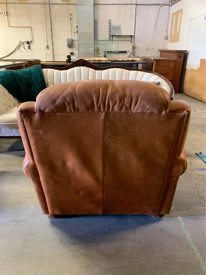 Brown Leather Armchair & Ottoman Set w/ Nailhead Trim - photo 4