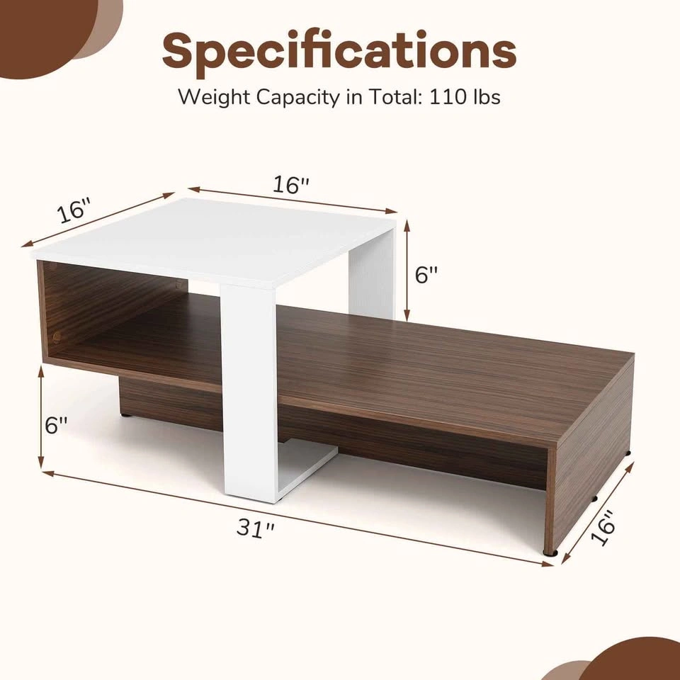 2-Tier Geometric Small Table with Storage Shelves - photo 2