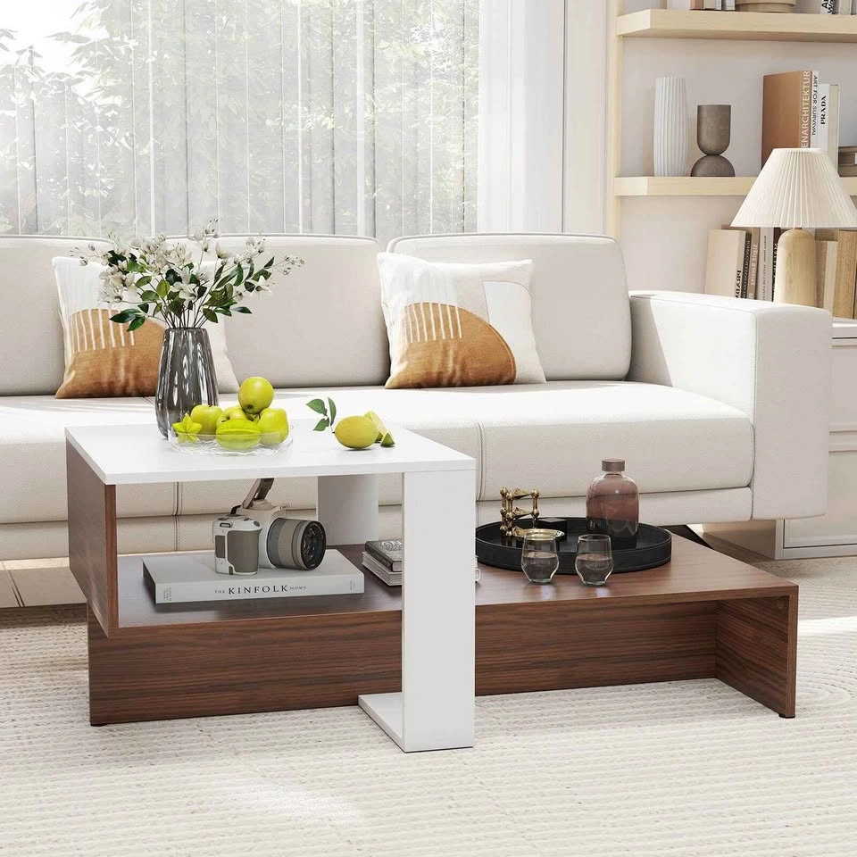 2-Tier Geometric Small Table with Storage Shelves - photo 3