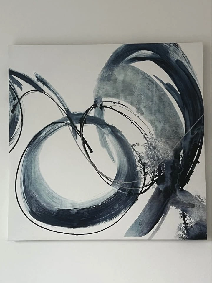 Blue Abstract Canvas Art – White Background Modern Wall Decor - photo 2