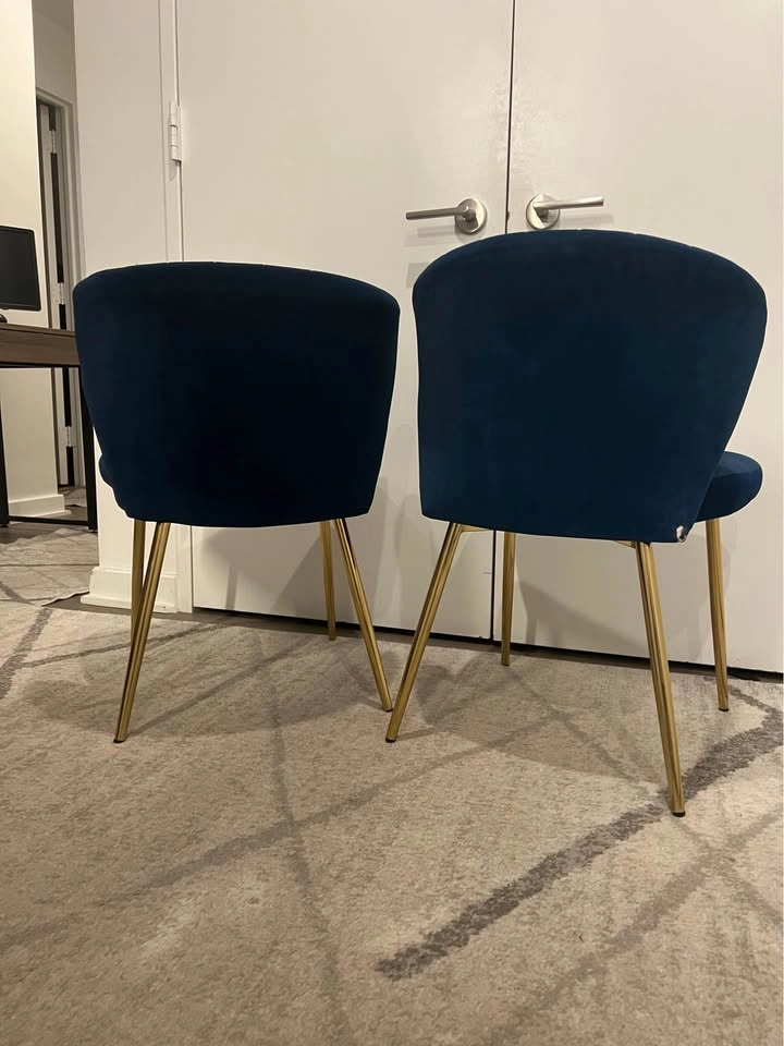Set of 2 Navy Blue Velvet Chairs with Gold Legs - photo 2