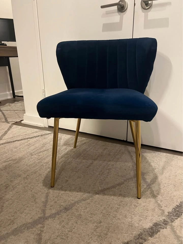 Set of 2 Navy Blue Velvet Chairs with Gold Legs - photo 3