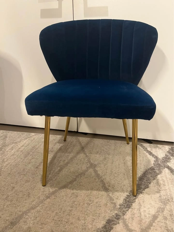Set of 2 Navy Blue Velvet Chairs with Gold Legs - photo 4