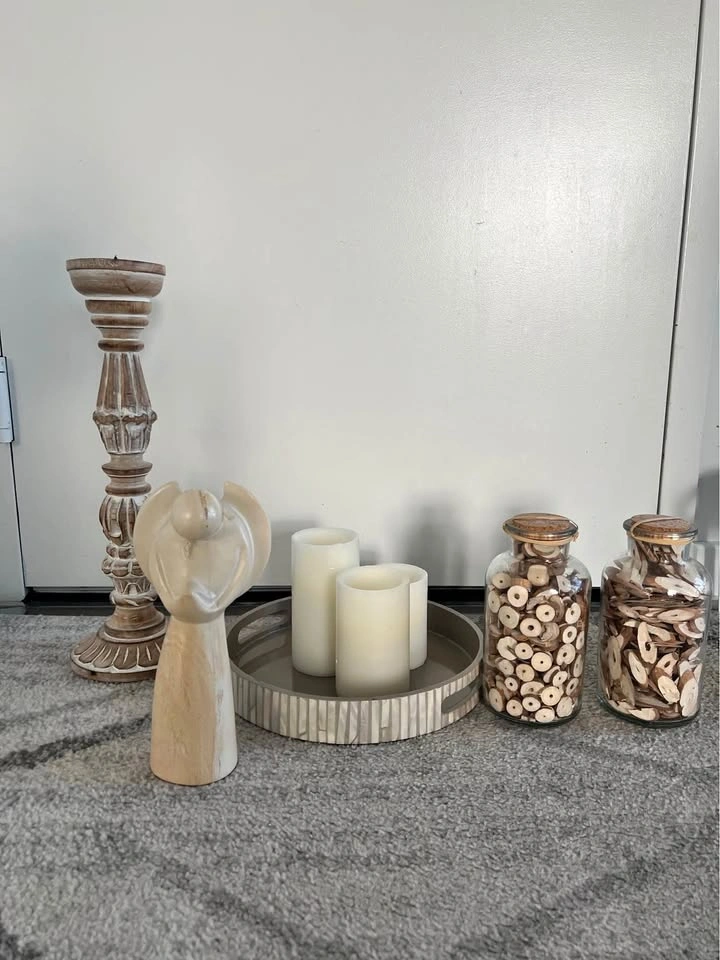 Home decor bundle – candles, tray, candelabra & angel statue
