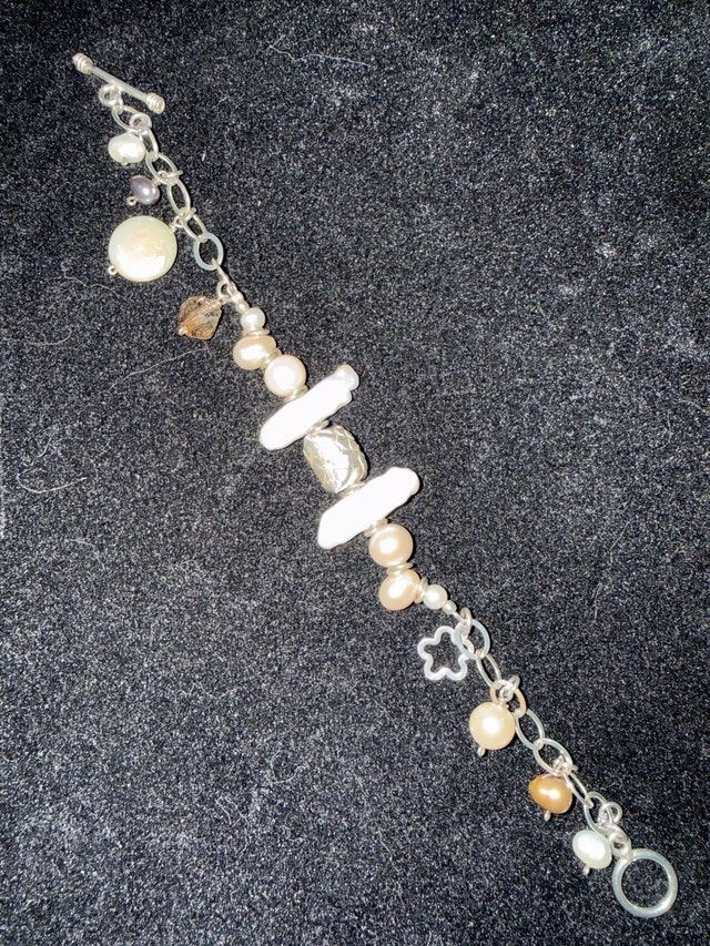 Sterling Silver Pearl Charm Bracelet
