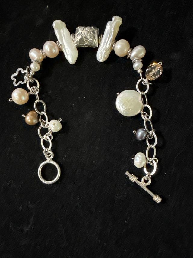 Sterling Silver Pearl Charm Bracelet - photo 2