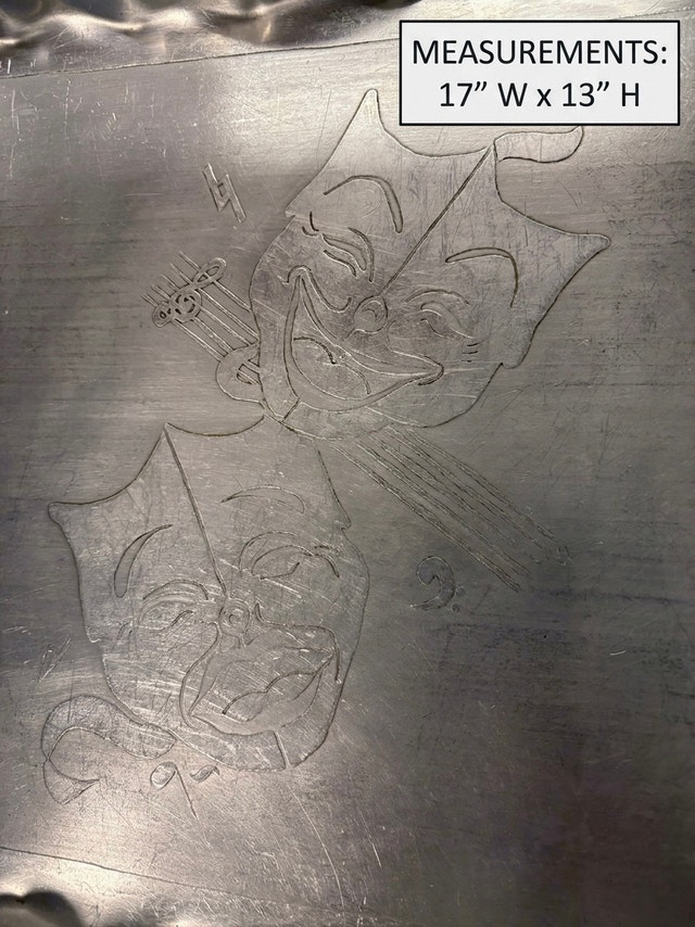 MCM Aluminum Serving Tray – Comedy & Tragedy Masks. - photo 2