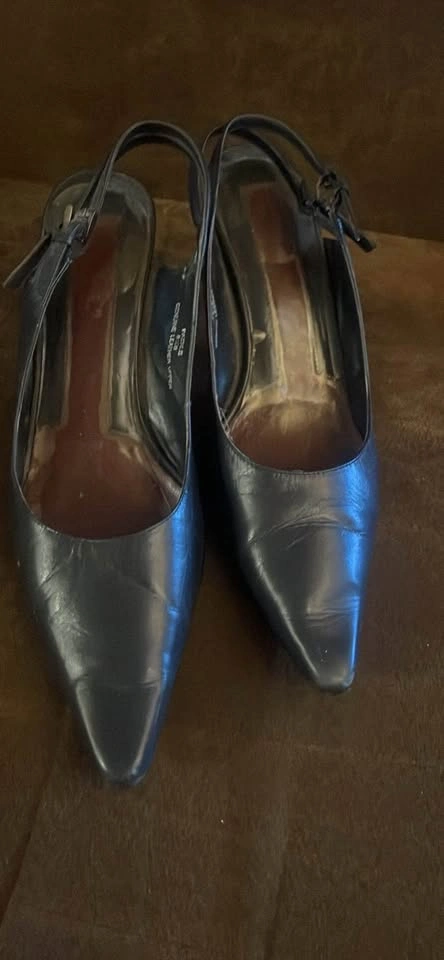 PAERLE Navy Leather Slingback Heels 8 1/2 B - photo 3