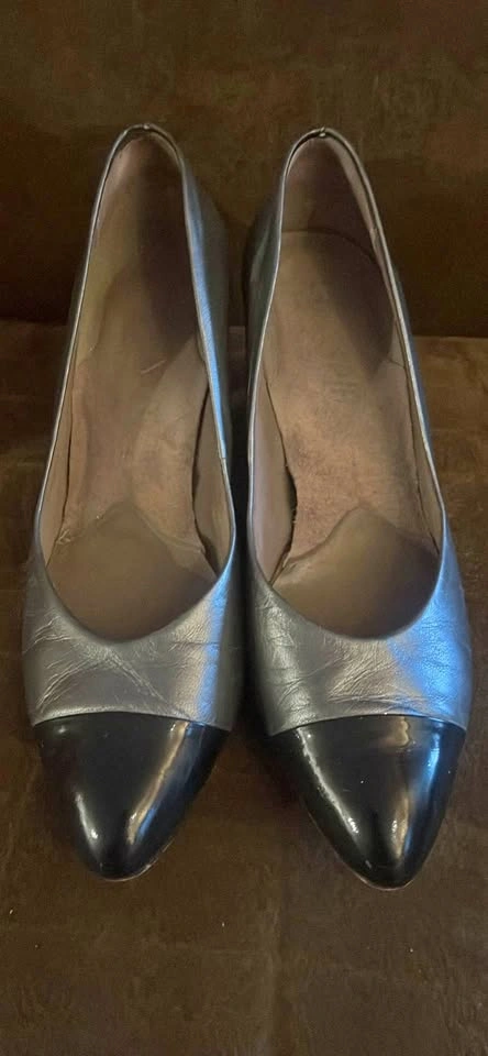 Silver and Black Cap Toe Pumps