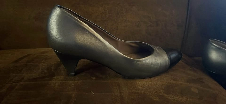 Silver and Black Cap Toe Pumps - photo 4