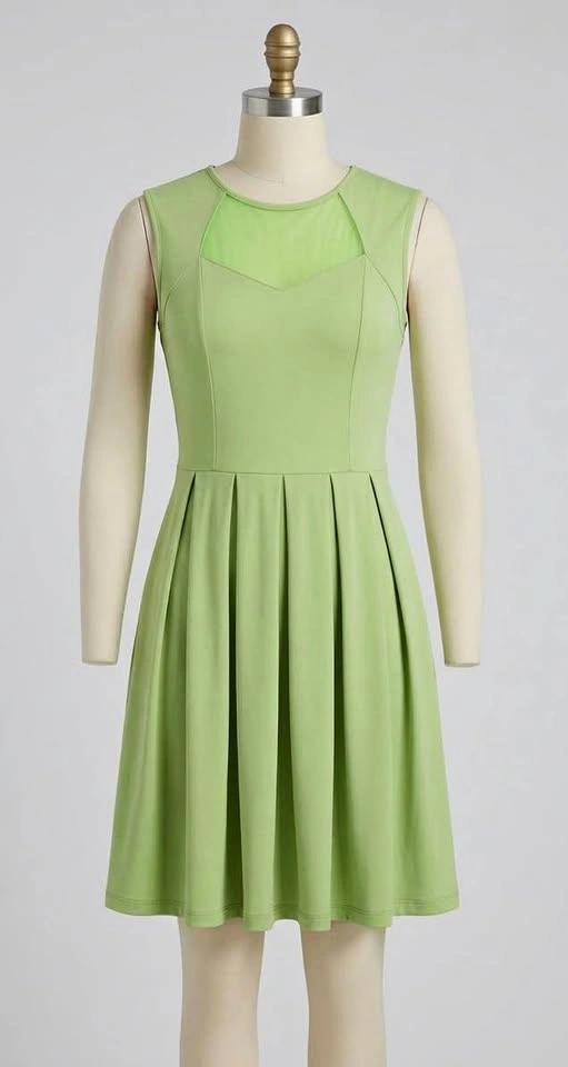 Lime Green Pleated Mesh Yoke Dress XS