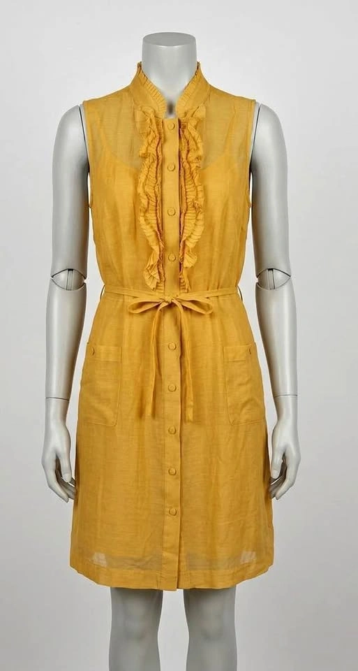 Yellow Sleeveless Ruffle Neck Button-Up SMALL