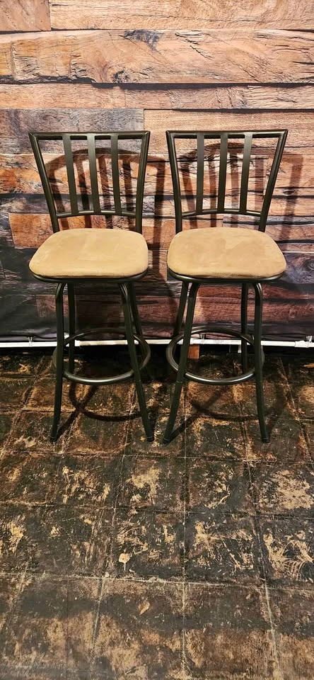 2 Kitchen/Bar Stools - Beige Suede Fabric