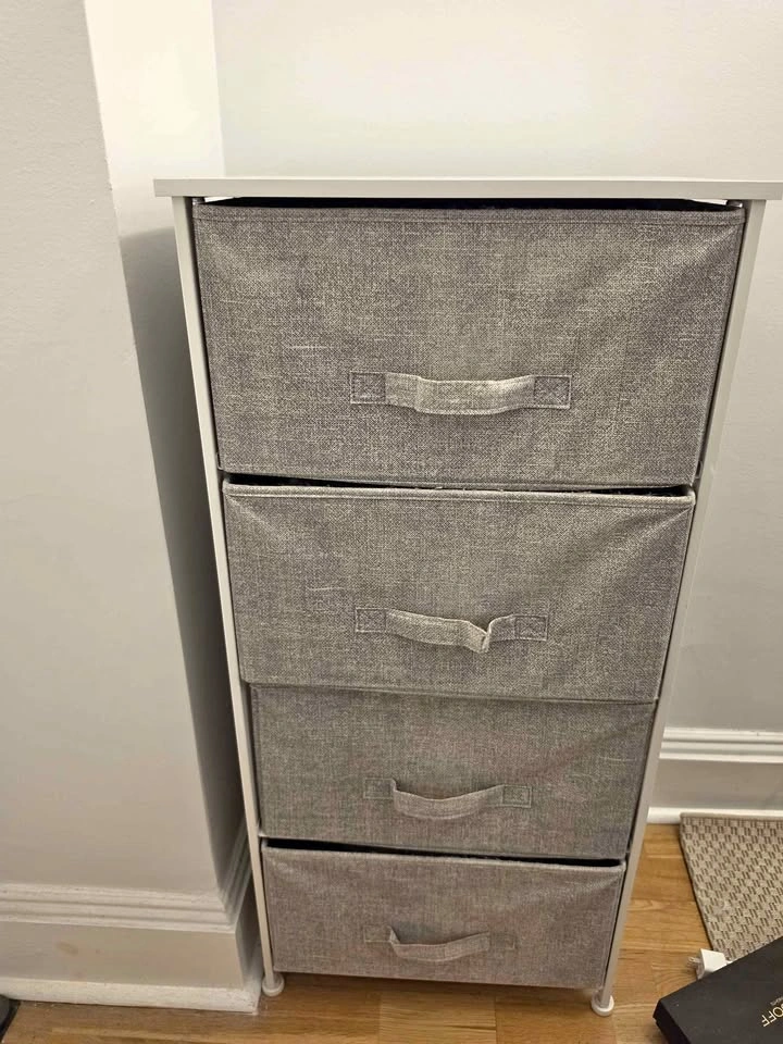 White and Gray Fabric 4-Drawer Dresser
