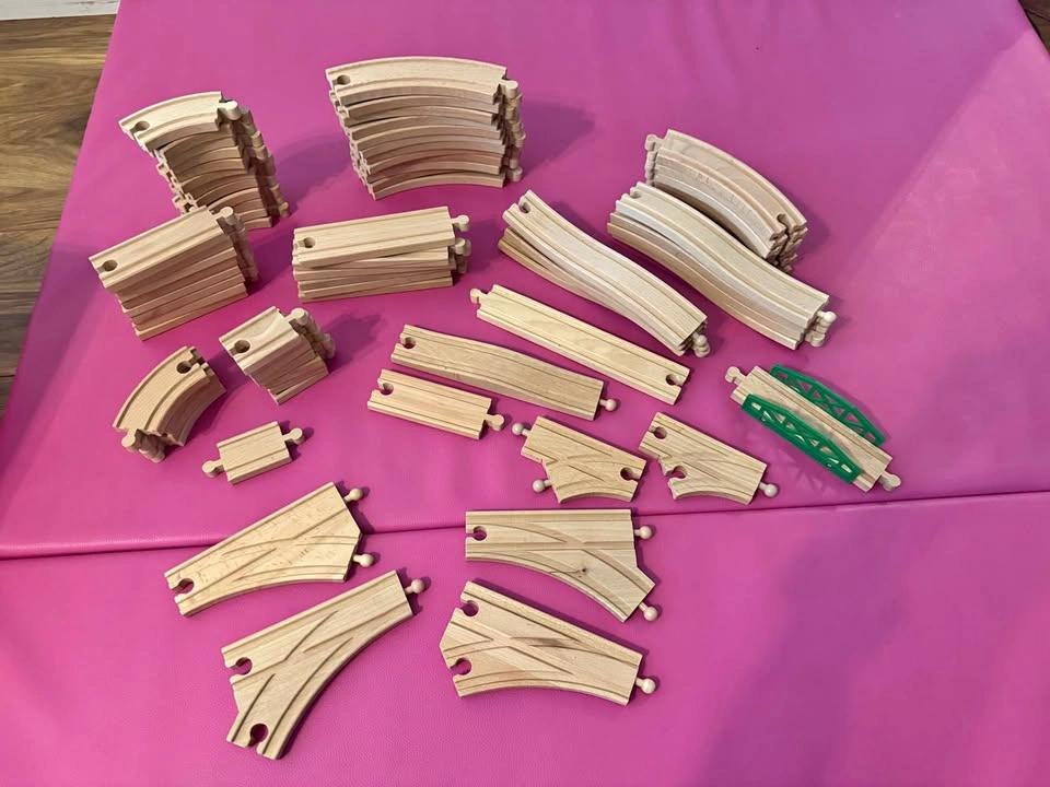 Wooden Toy Train and Track Set