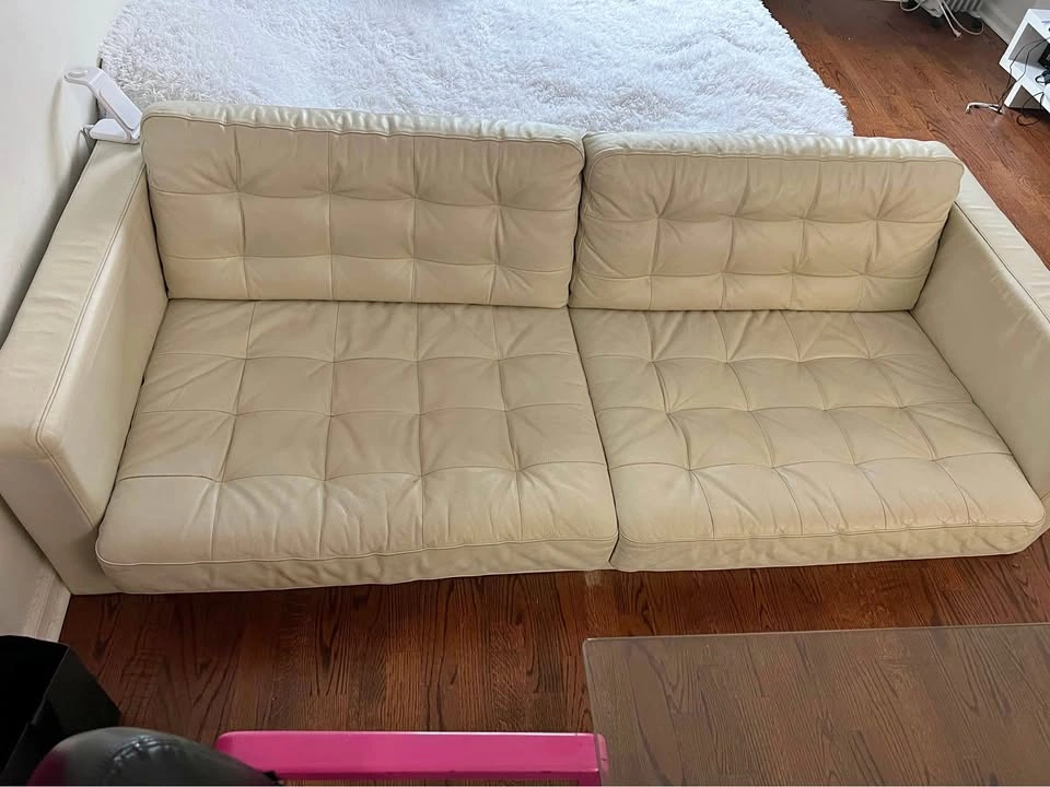 Cream Leather Tufted Sofa