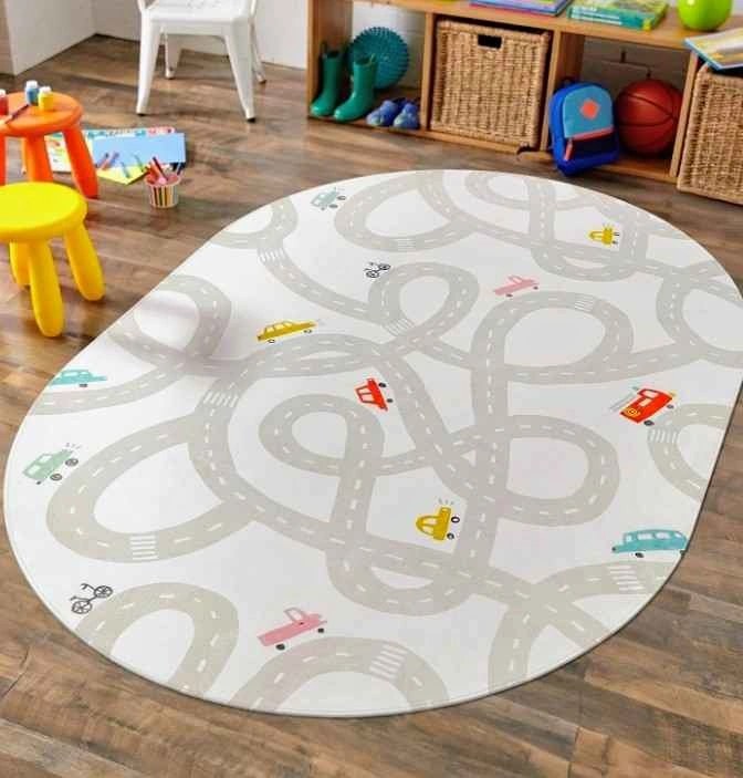 Grey Car Rug for Playroom, 5'X7' Kids Play Mat for Toddlers